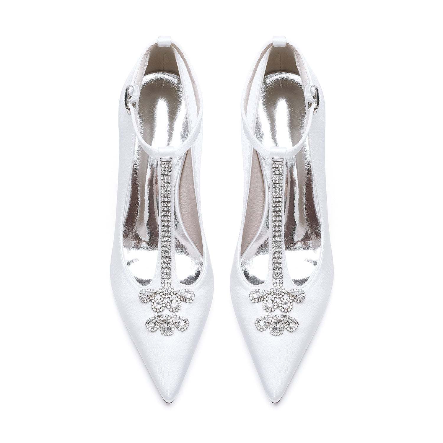 Bridal Stiletto Heels for Women with Rhinestone Buckles and Pointed Toes