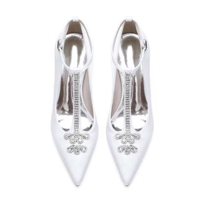 Bridal Stiletto Heels for Women with Rhinestone Buckles and Pointed Toes