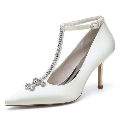 Bridal Stiletto Heels for Women with Rhinestone Buckles and Pointed Toes