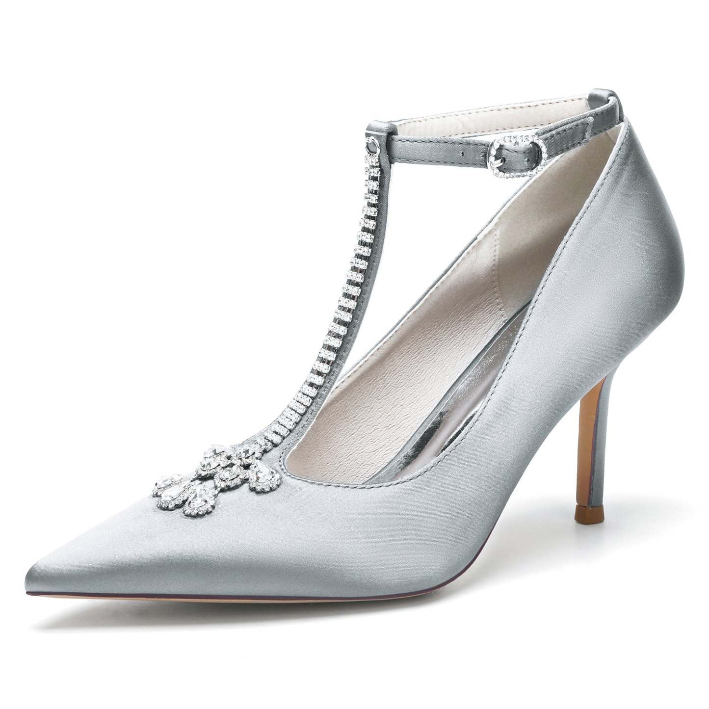 Bridal Stiletto Heels for Women with Rhinestone Buckles and Pointed Toes