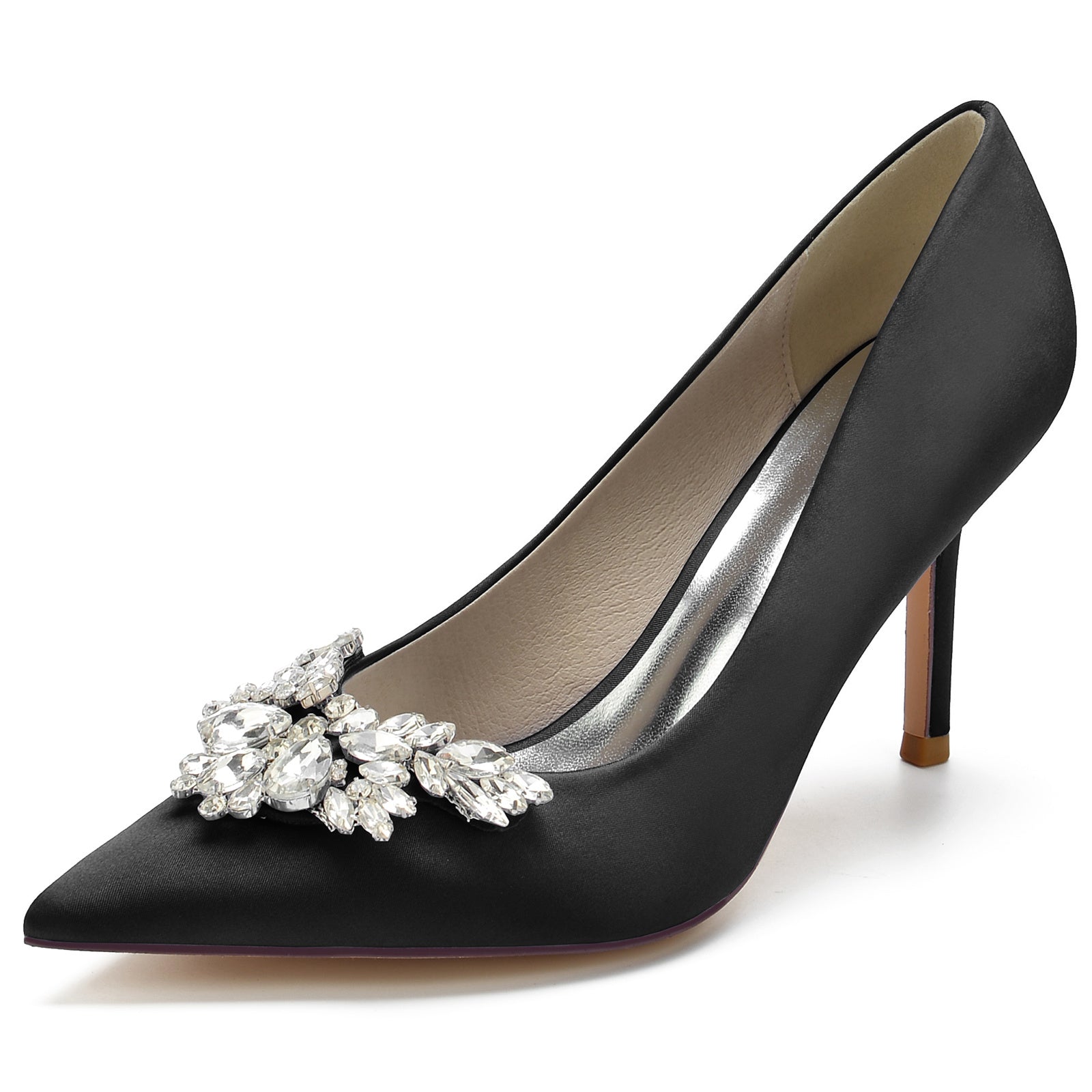 Bridal Stiletto Shoes for Women with Crystal Accents and Silk Satin Finish