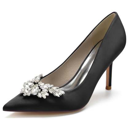 Bridal Stiletto Shoes for Women with Crystal Accents and Silk Satin Finish