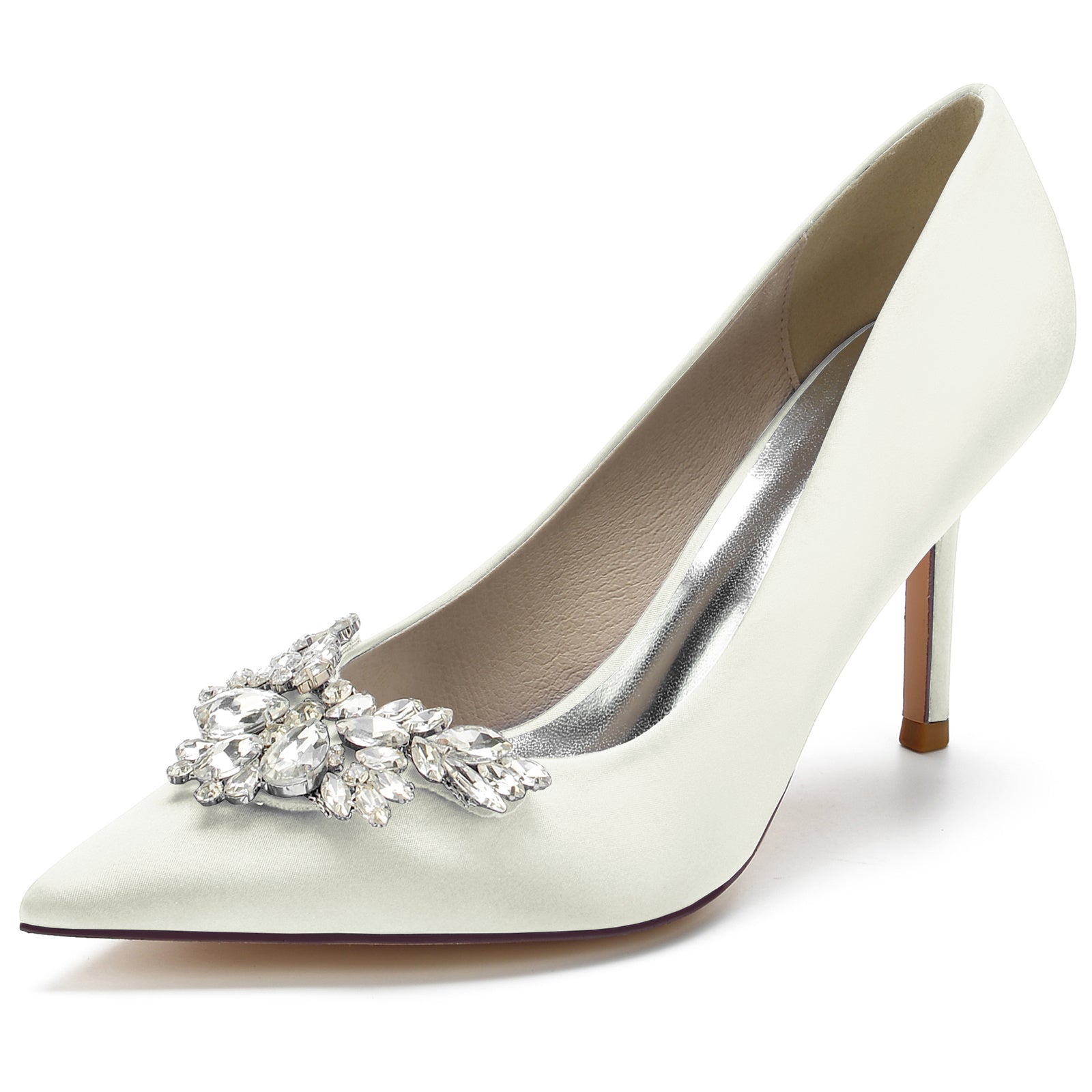 Bridal Stiletto Shoes for Women with Crystal Accents and Silk Satin Finish