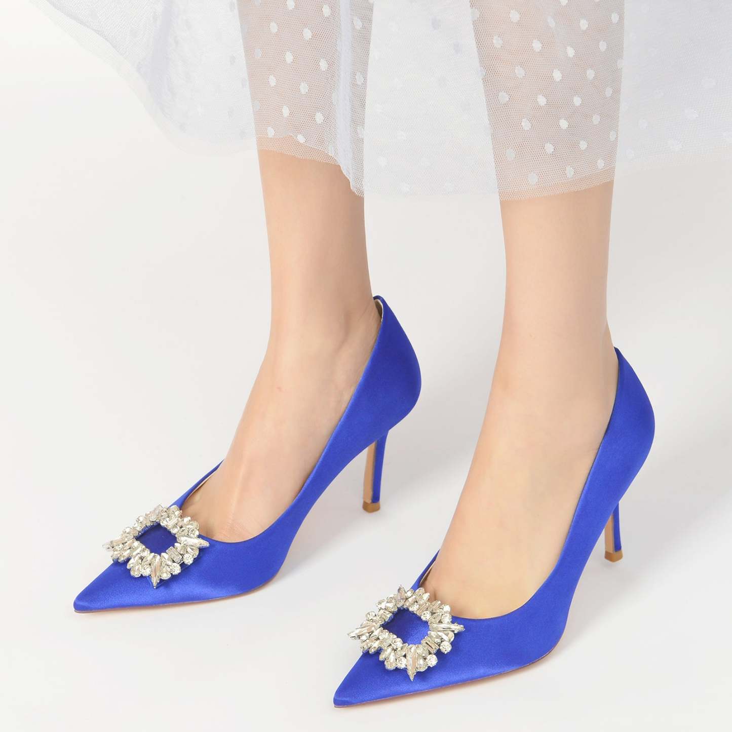 Bridal Stiletto Shoes for Women with Square Rhinestones and Pointed Toe
