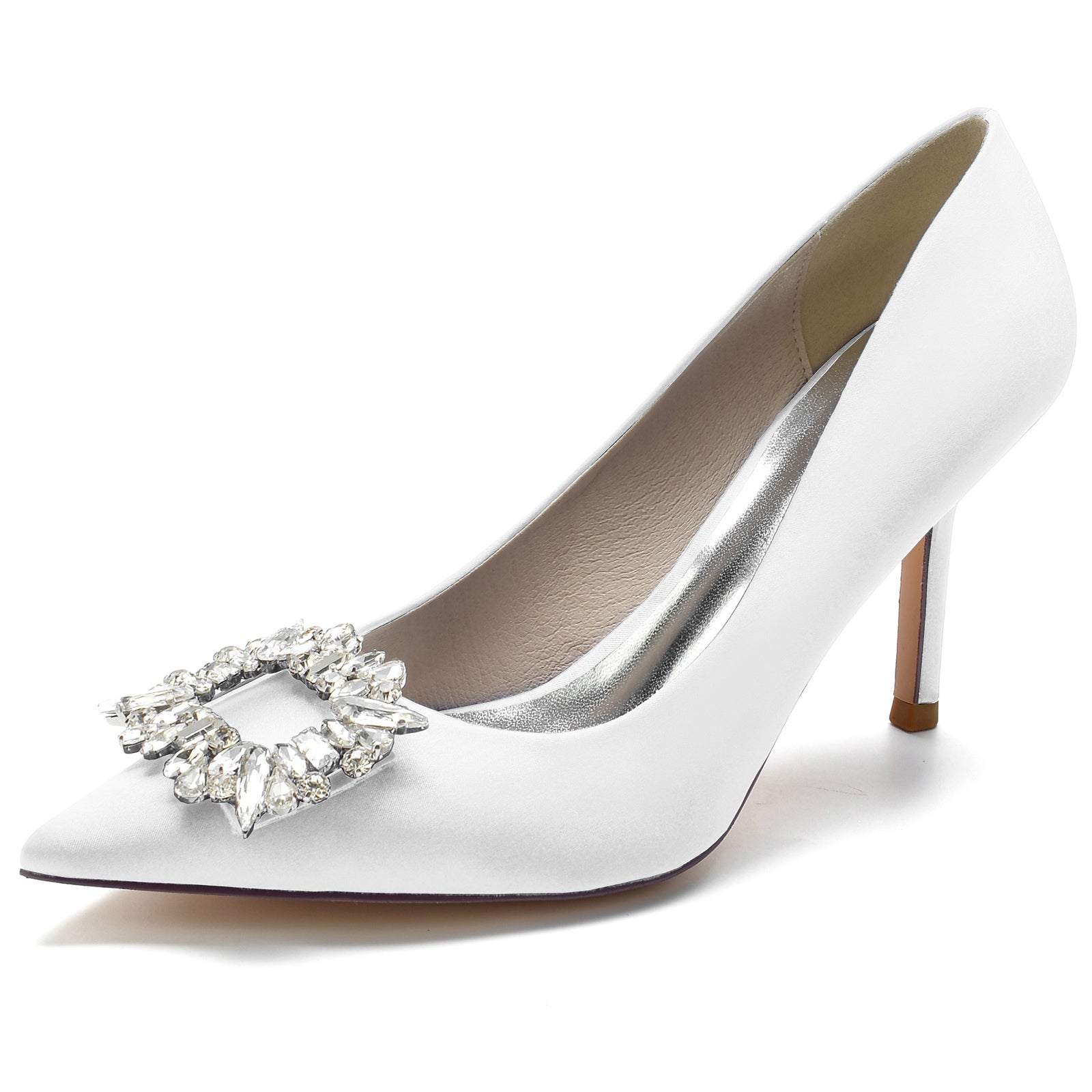 Bridal Stiletto Shoes for Women with Square Rhinestones and Pointed Toe