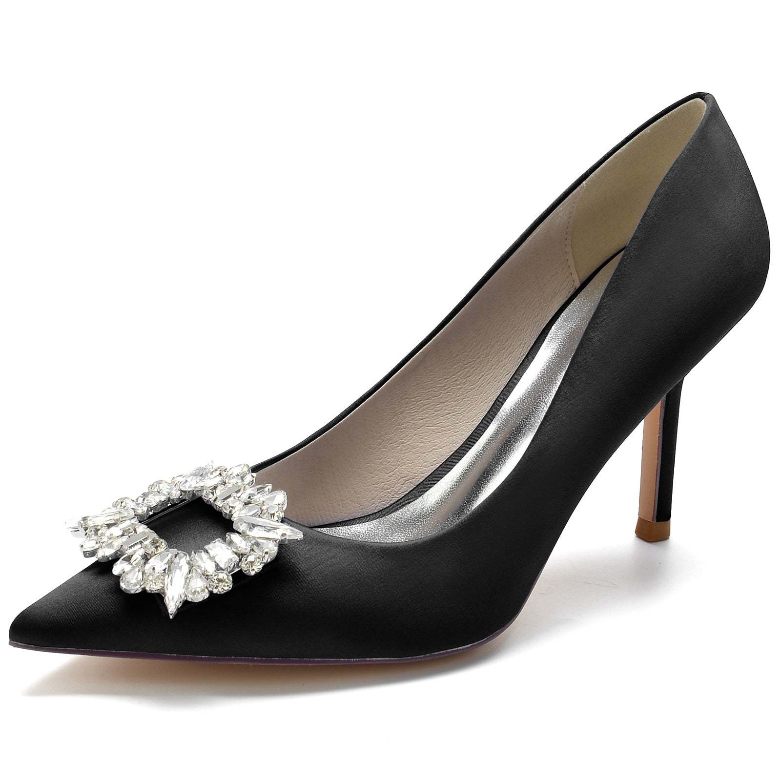 Bridal Stiletto Shoes for Women with Square Rhinestones and Pointed Toe