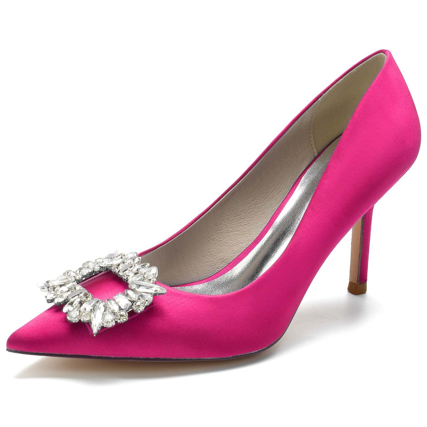 Bridal Stiletto Shoes for Women with Square Rhinestones and Pointed Toe