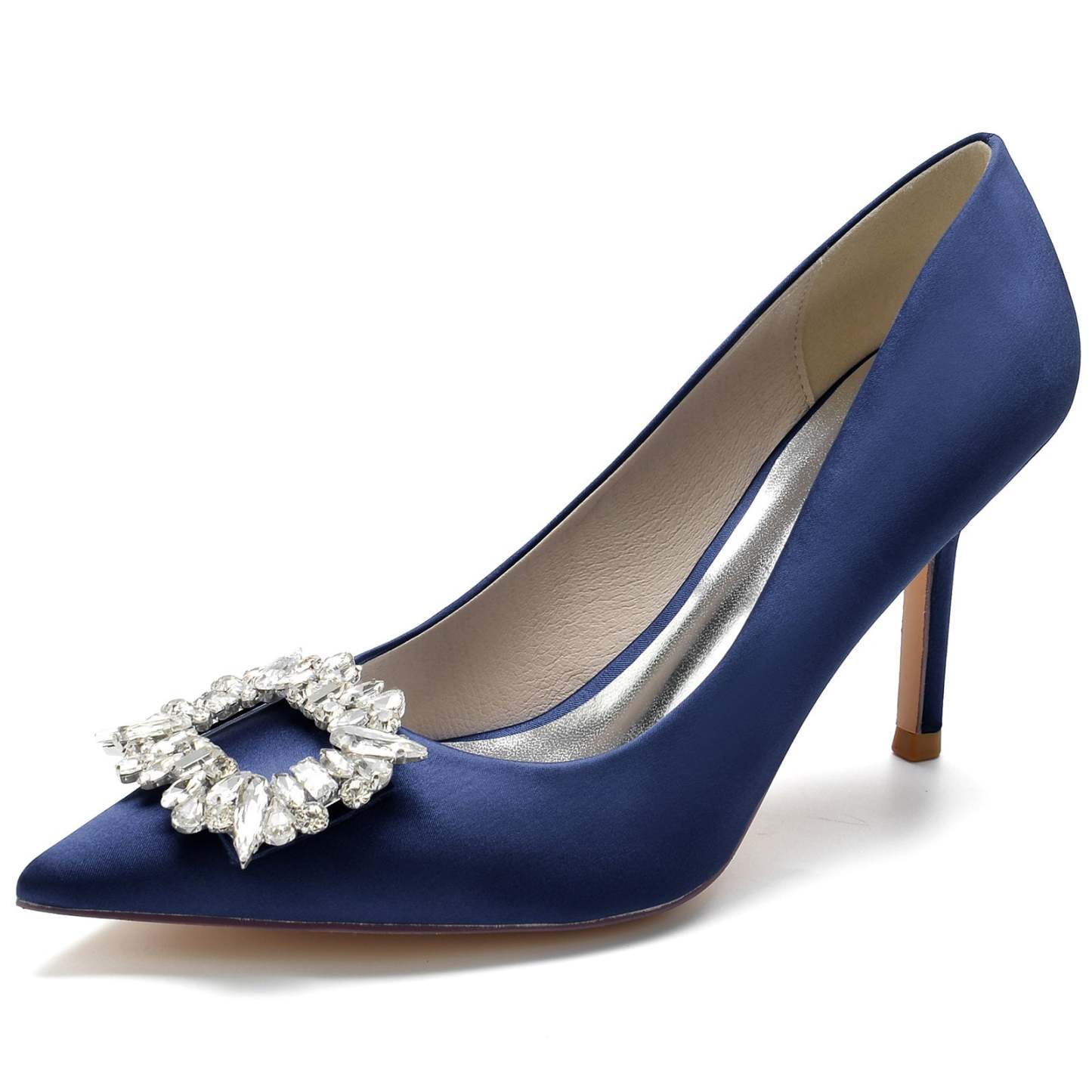 Bridal Stiletto Shoes for Women with Square Rhinestones and Pointed Toe
