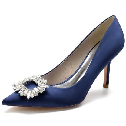 Bridal Stiletto Shoes for Women with Square Rhinestones and Pointed Toe