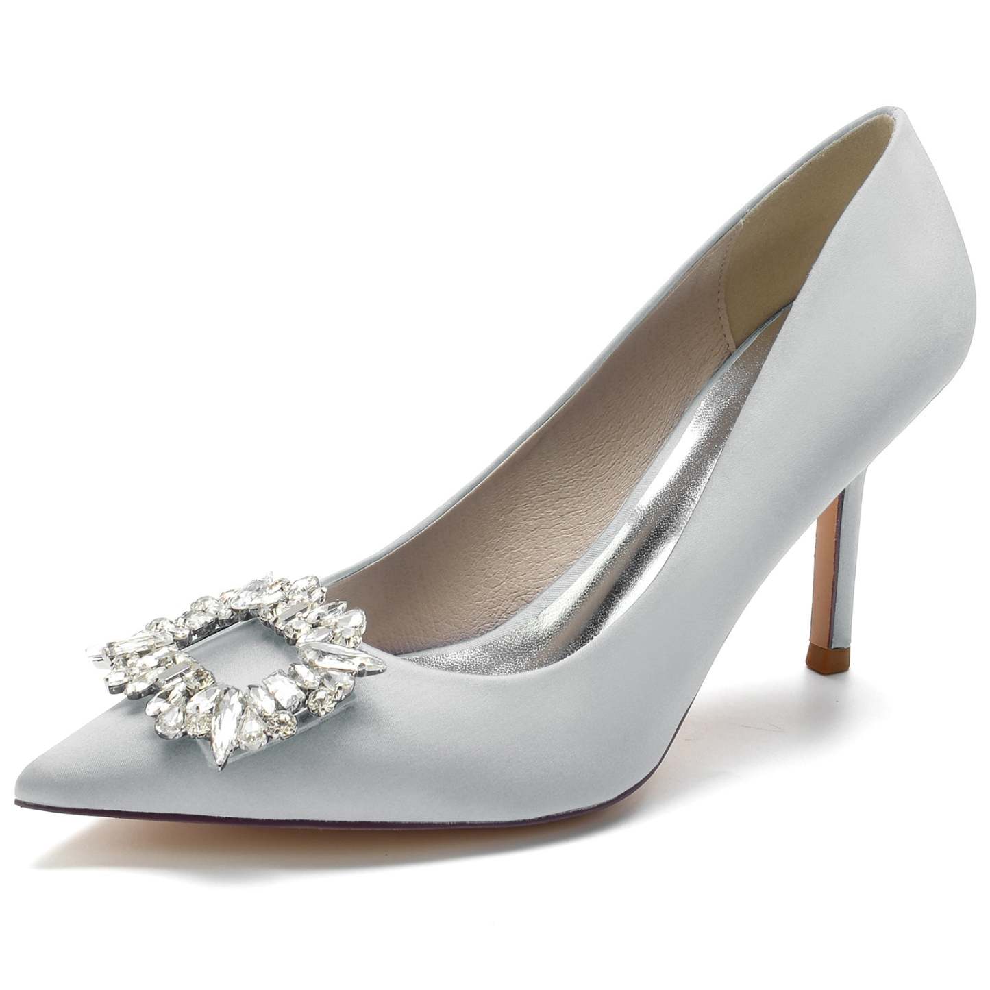 Bridal Stiletto Shoes for Women with Square Rhinestones and Pointed Toe