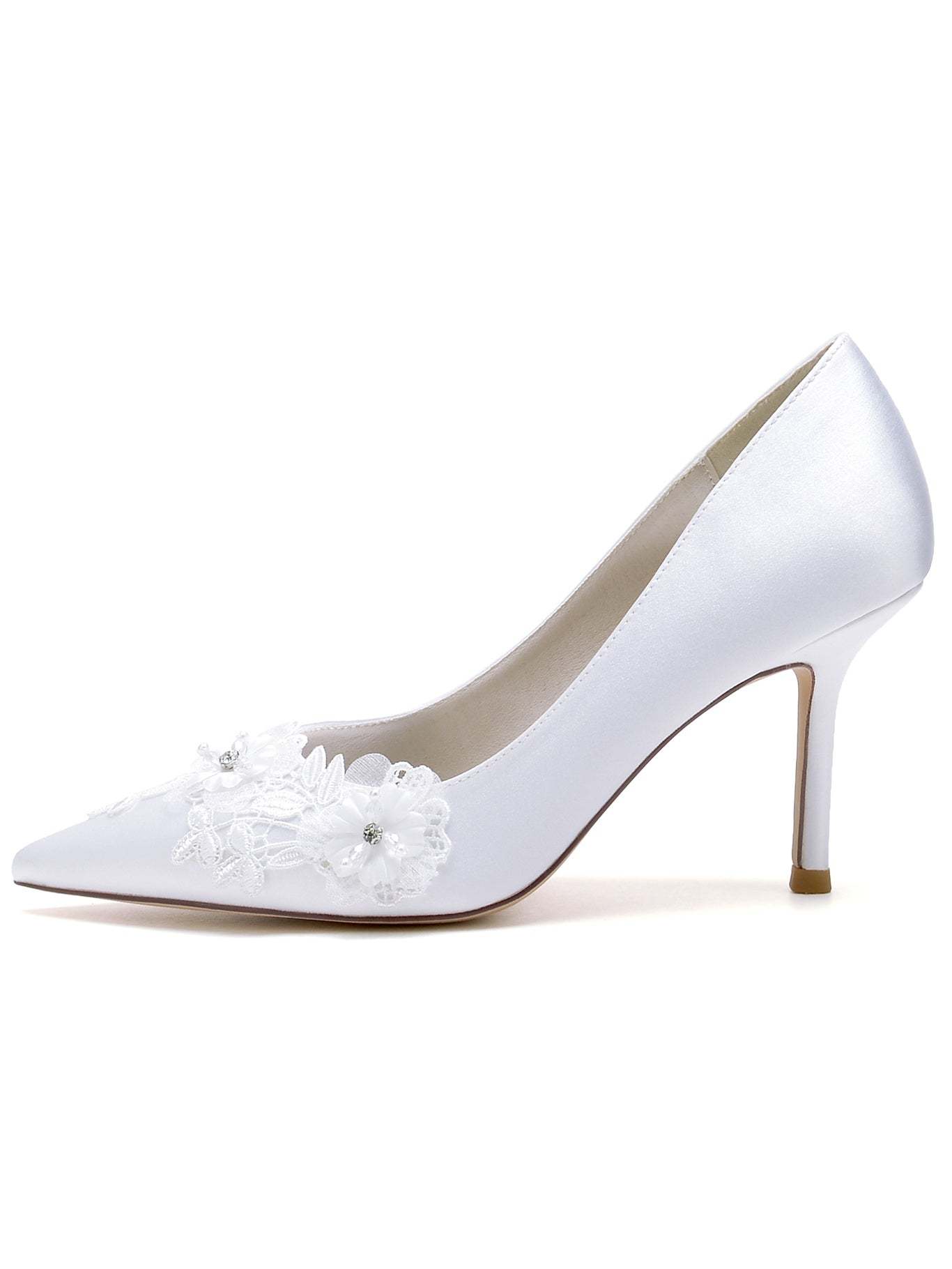 Bridal Stiletto Heels with Lace Detail and Pointed Toe for Women