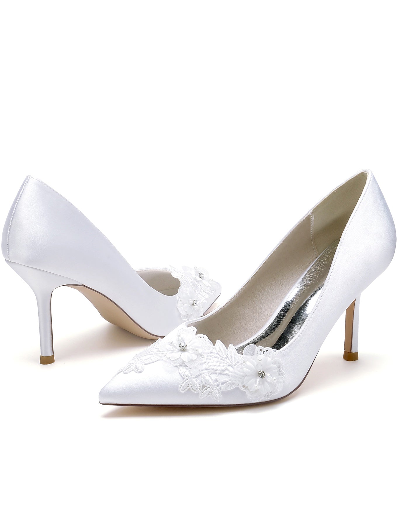 Bridal Stiletto Heels with Lace Detail and Pointed Toe for Women