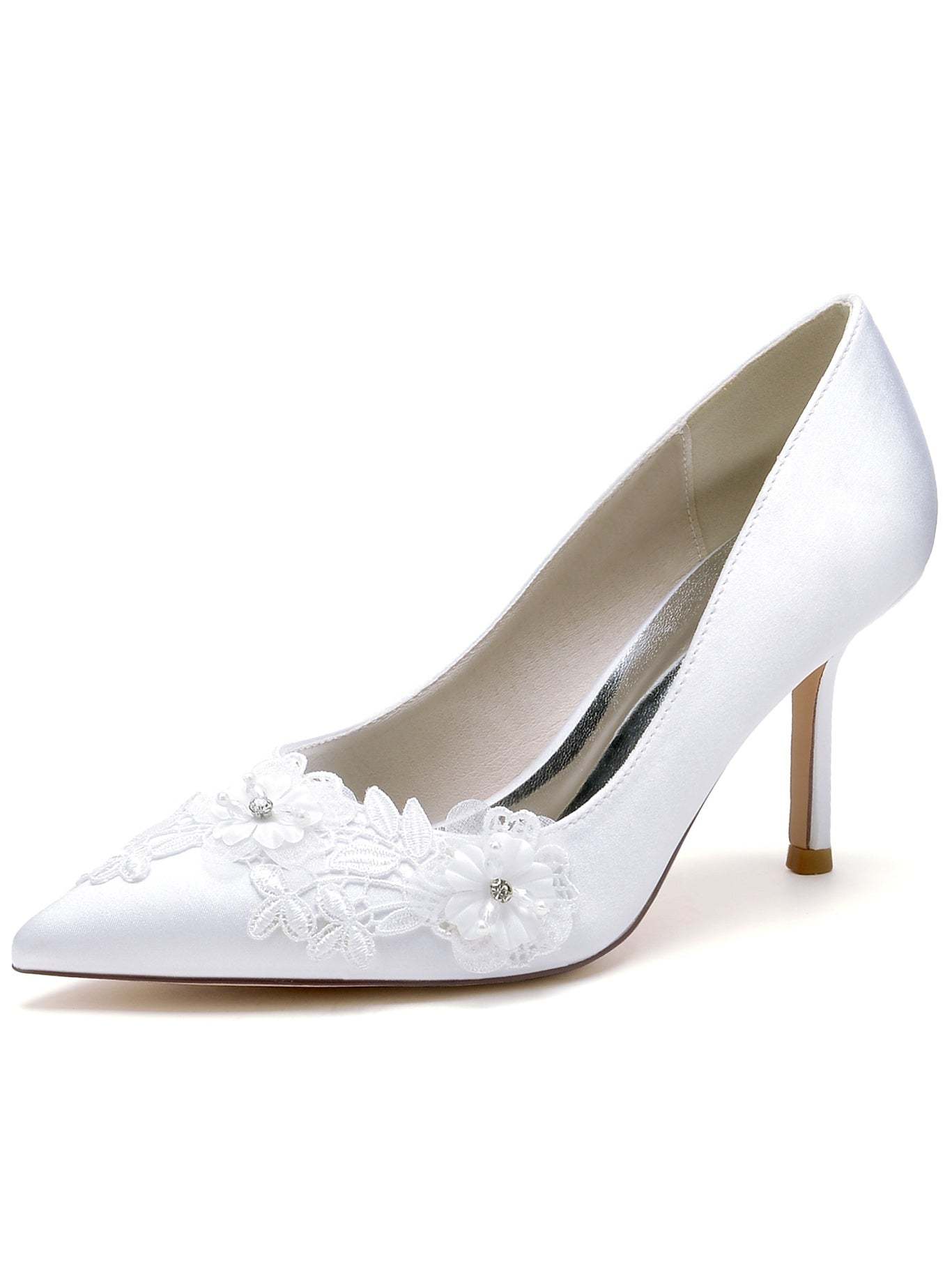 Bridal Stiletto Heels with Lace Detail and Pointed Toe for Women