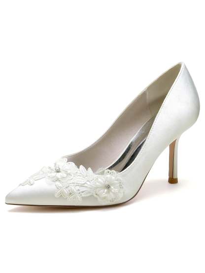 Bridal Stiletto Heels with Lace Detail and Pointed Toe for Women