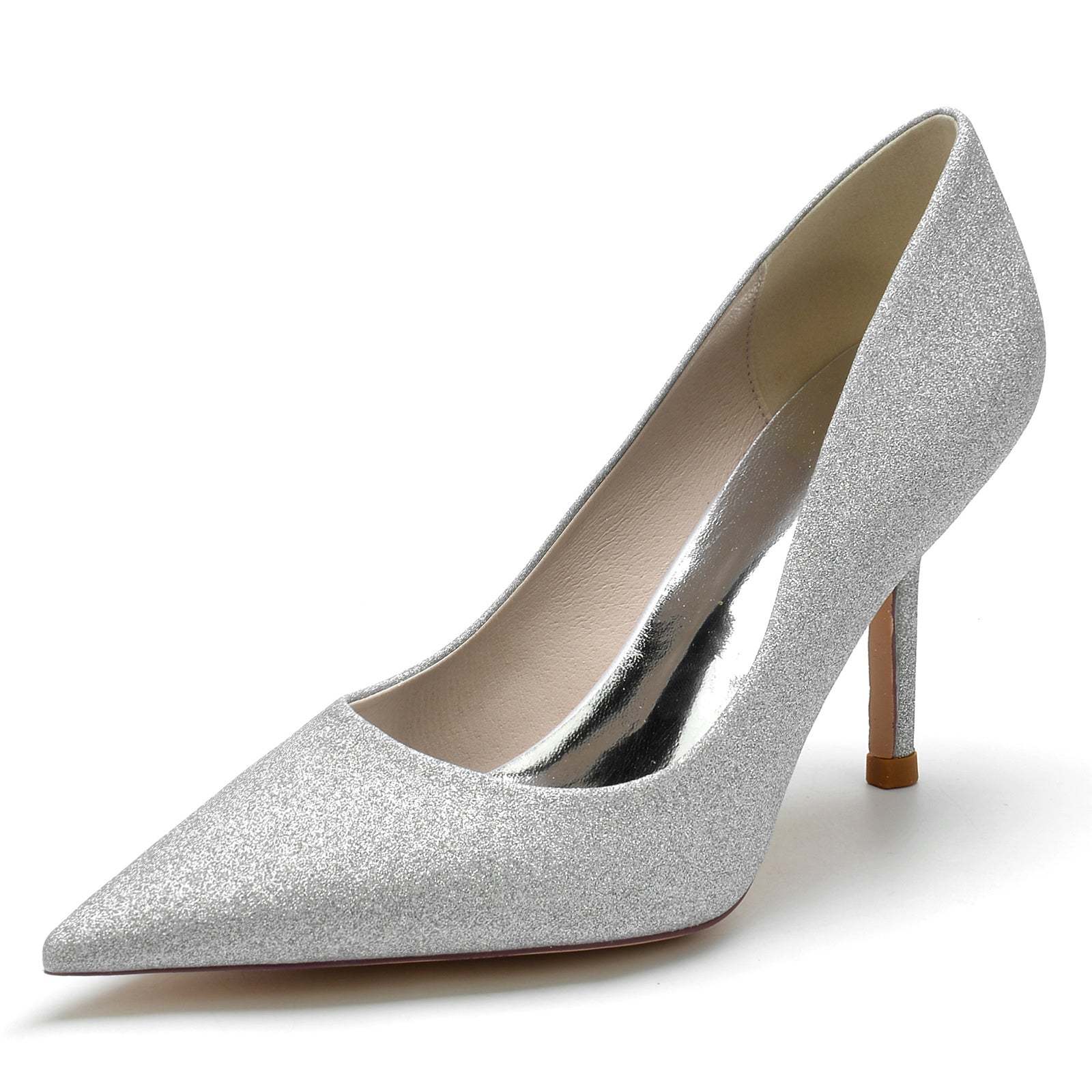 Bridal Stiletto Heel Wedding Shoes with Glitter and Pointed Toe for Women