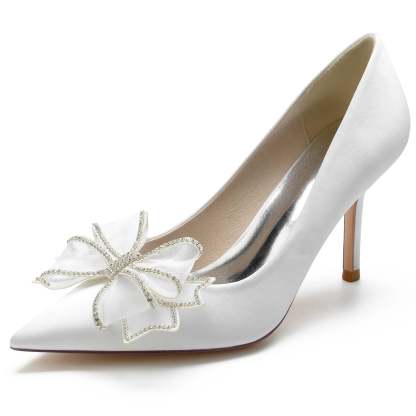 Bridal Stiletto Pumps with Silk Satin Bow for Women
