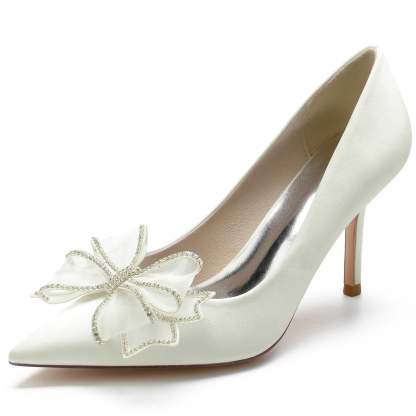 Bridal Stiletto Pumps with Silk Satin Bow for Women