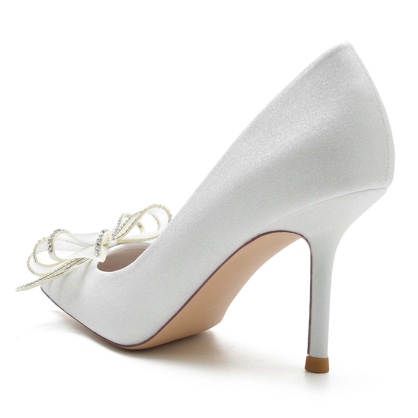 Bridal Stiletto Shoes for Women with Glitter and Pointed Toe Flower Design