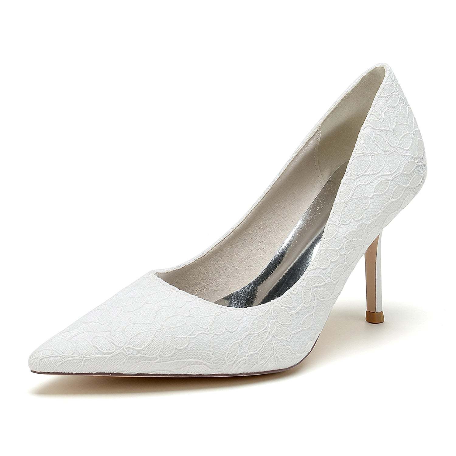 Bridal Stiletto Heels for Women: Minimalist Pointed Toe in Silk Satin with Lace