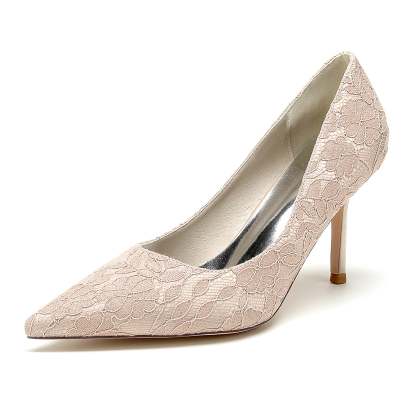 Bridal Stiletto Heels for Women: Minimalist Pointed Toe in Silk Satin with Lace