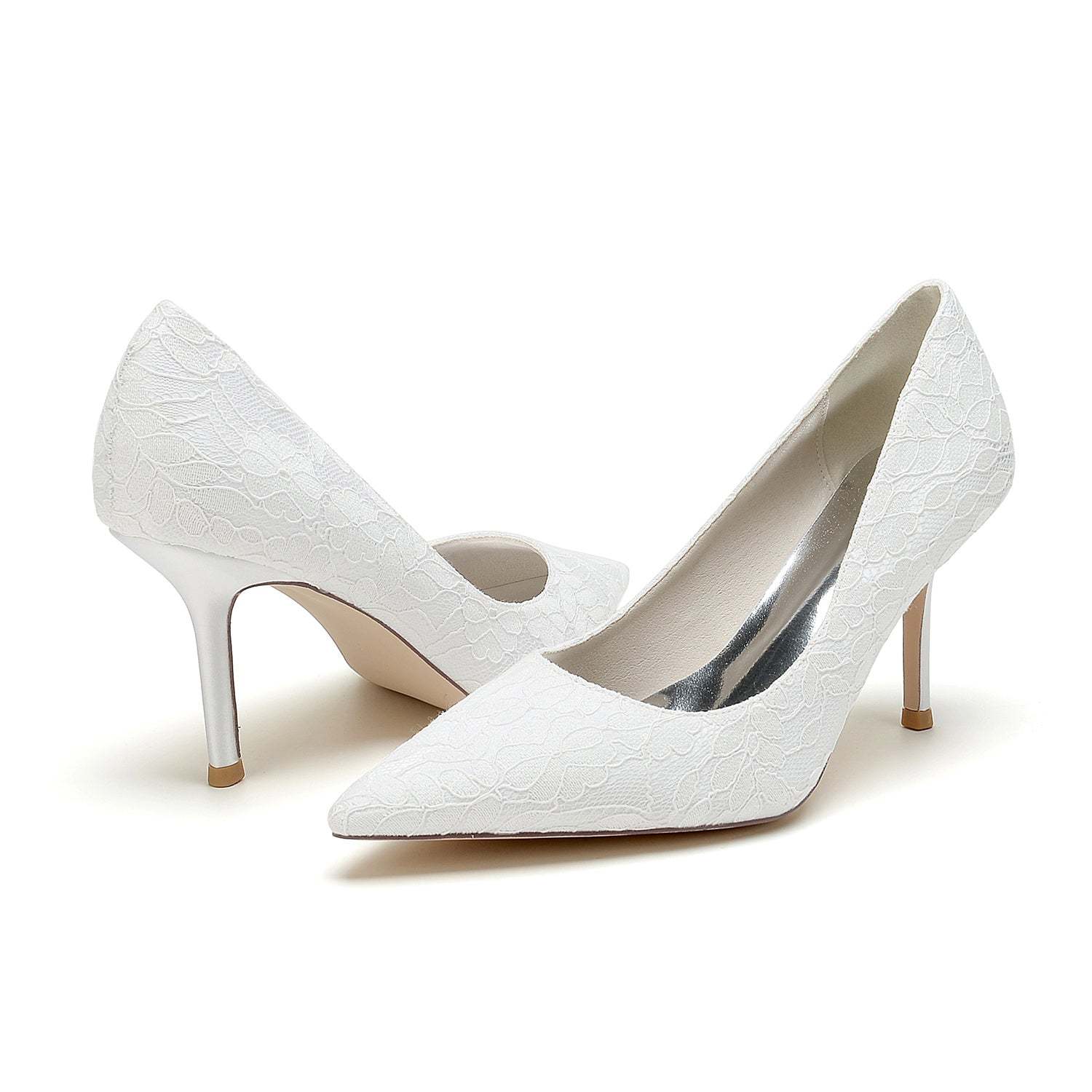 Bridal Stiletto Heels for Women: Minimalist Pointed Toe in Silk Satin with Lace