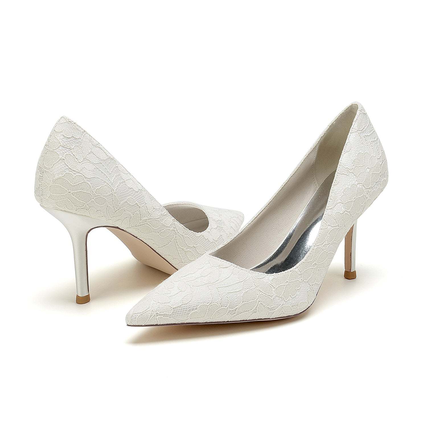 Bridal Stiletto Heels for Women: Minimalist Pointed Toe in Silk Satin with Lace