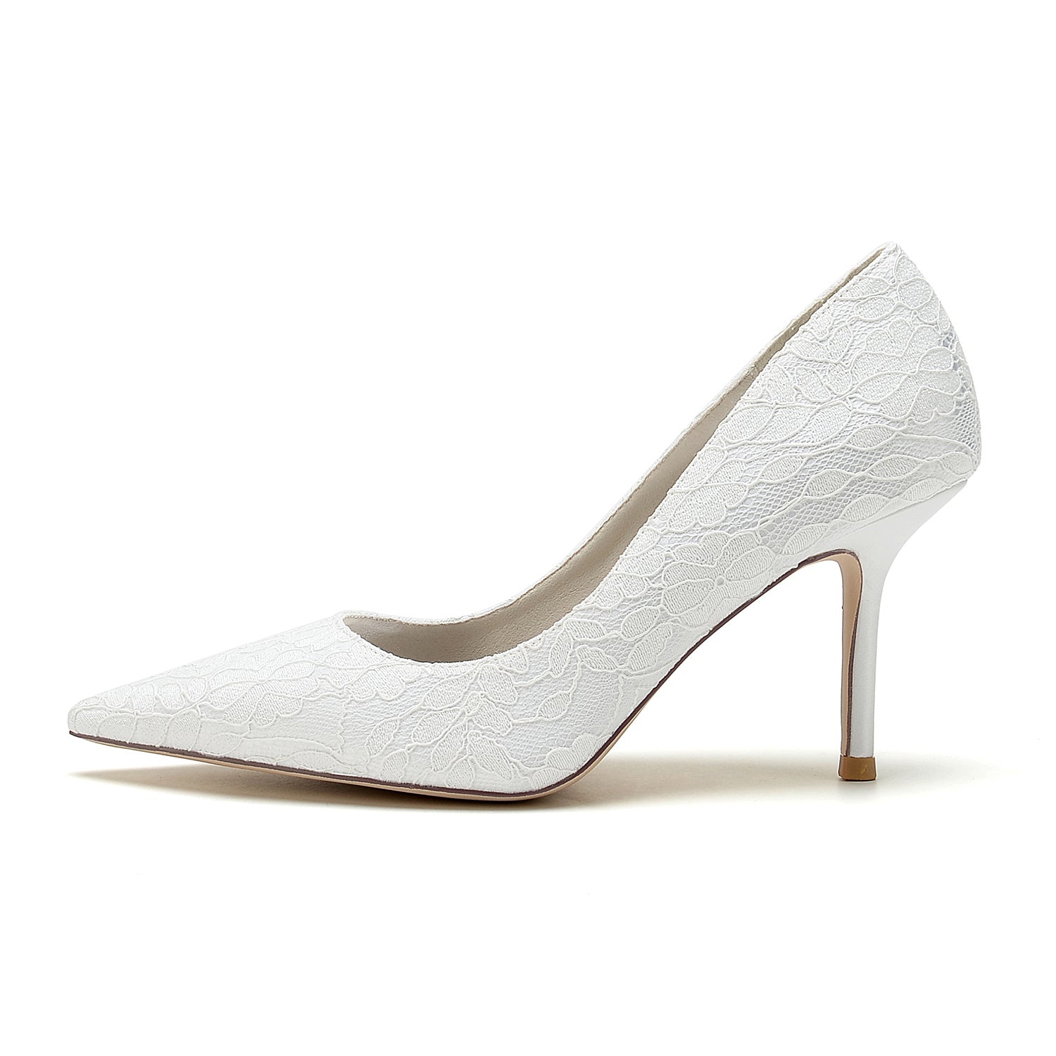 Bridal Stiletto Heels for Women: Minimalist Pointed Toe in Silk Satin with Lace