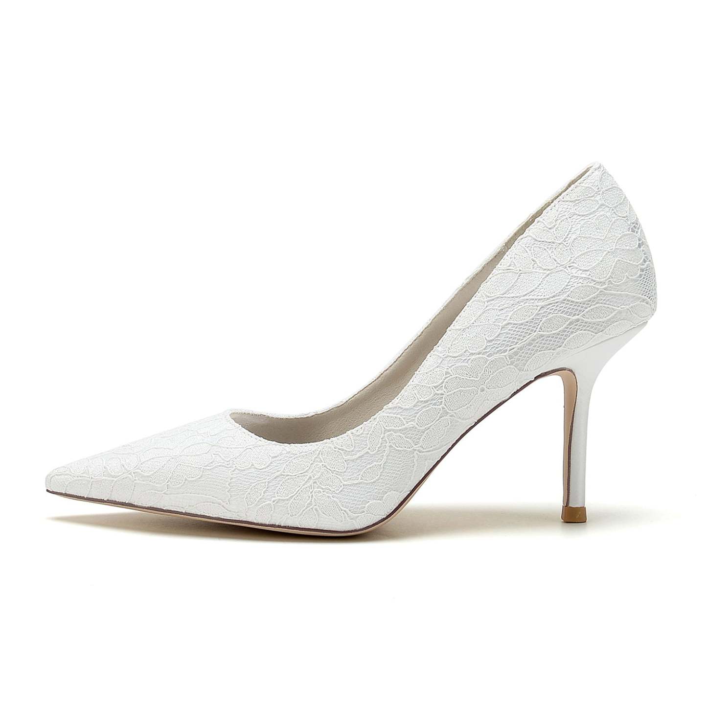 Bridal Stiletto Heels for Women: Minimalist Pointed Toe in Silk Satin with Lace