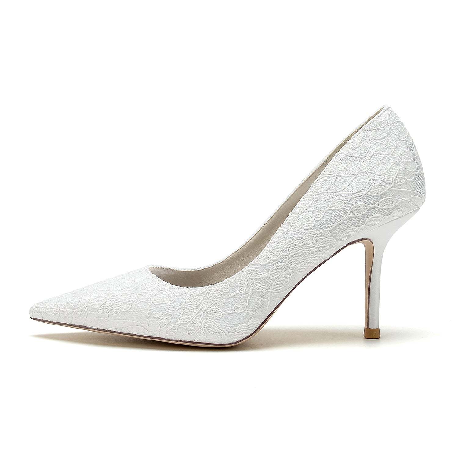Bridal Stiletto Heels for Women: Minimalist Pointed Toe in Silk Satin with Lace