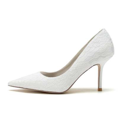 Bridal Stiletto Heels for Women: Minimalist Pointed Toe in Silk Satin with Lace