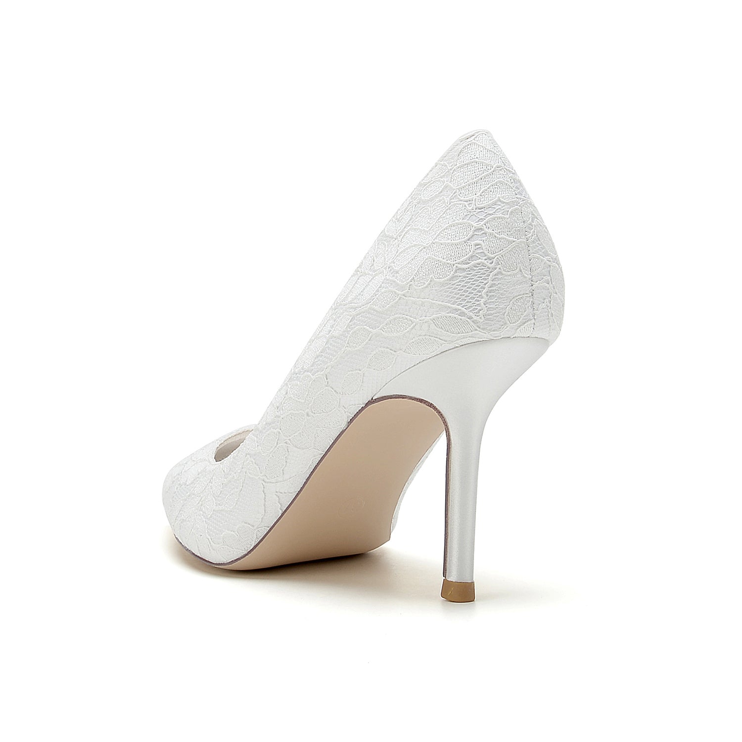 Bridal Stiletto Heels for Women: Minimalist Pointed Toe in Silk Satin with Lace