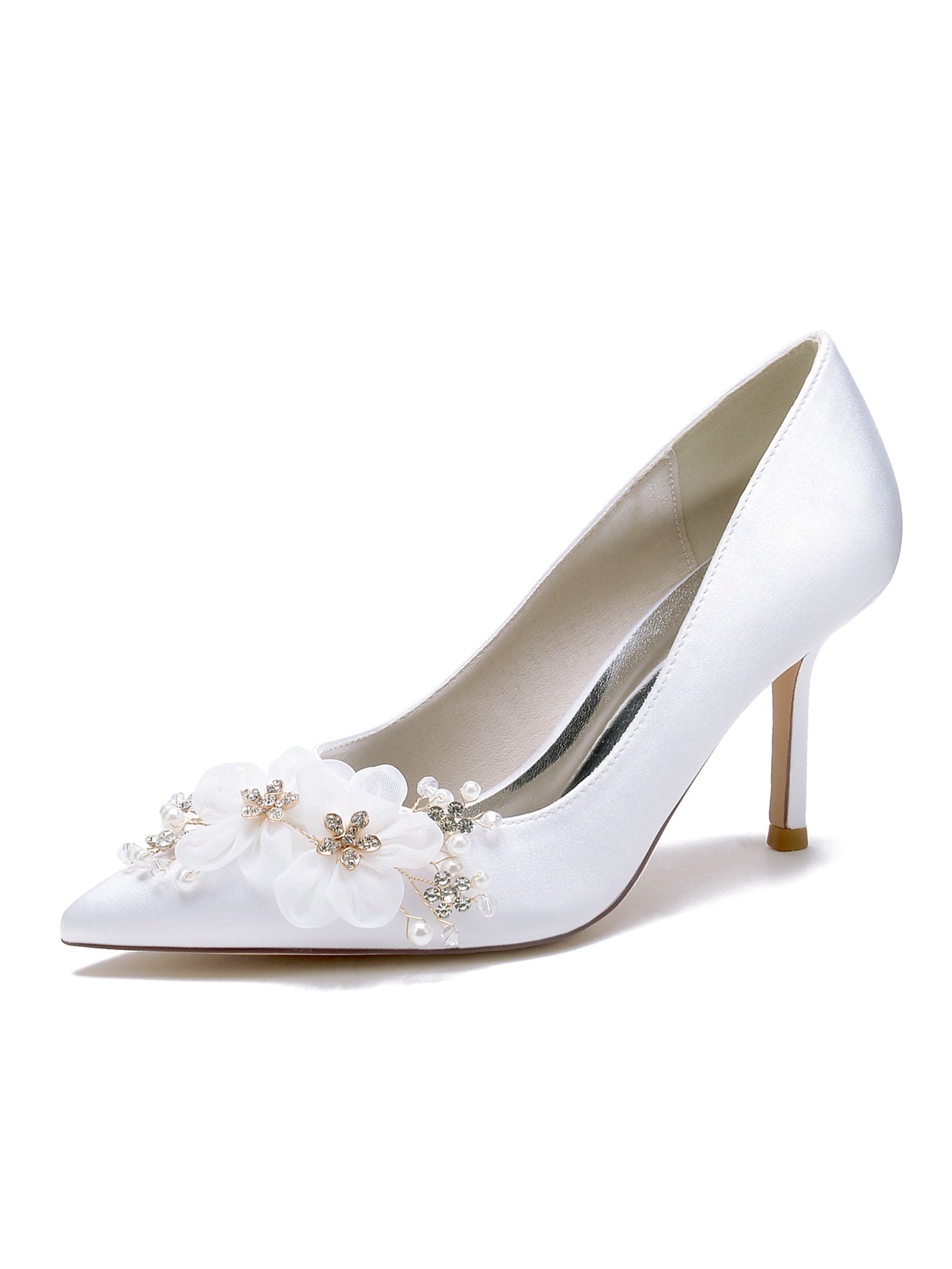 Bridesmaid's Pointed Toe High Heel Wedding Shoes with Applique
