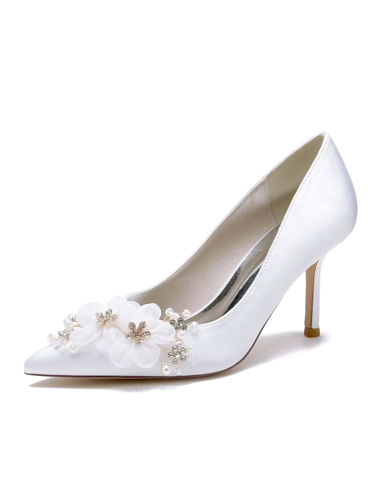 Bridesmaid's Pointed Toe High Heel Wedding Shoes with Applique