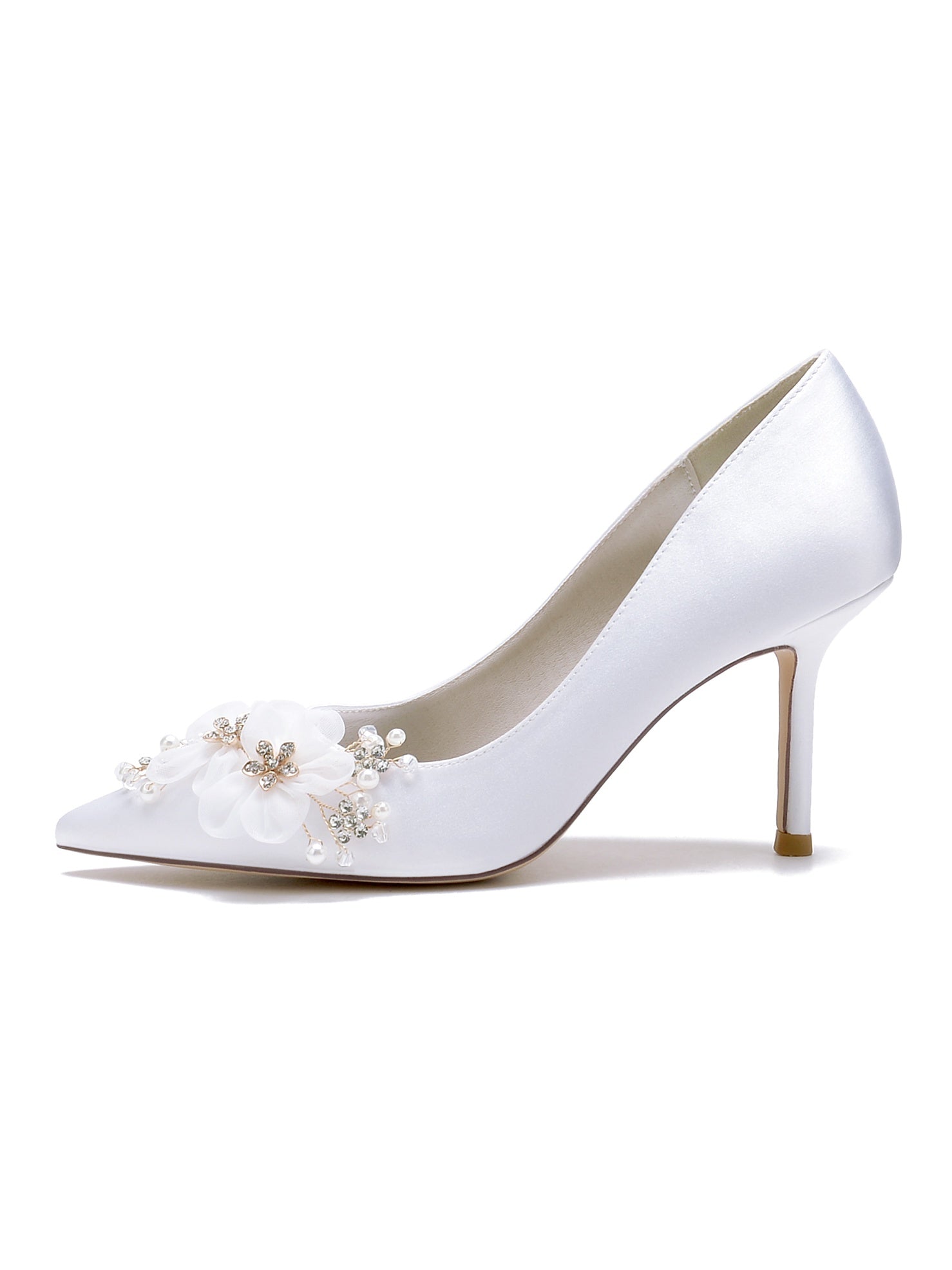 Bridesmaid's Pointed Toe High Heel Wedding Shoes with Applique