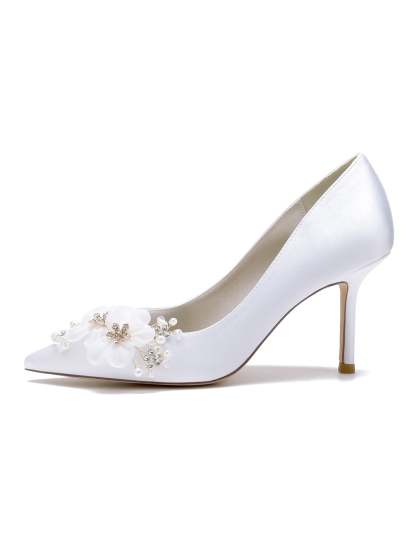 Bridesmaid's Pointed Toe High Heel Wedding Shoes with Applique