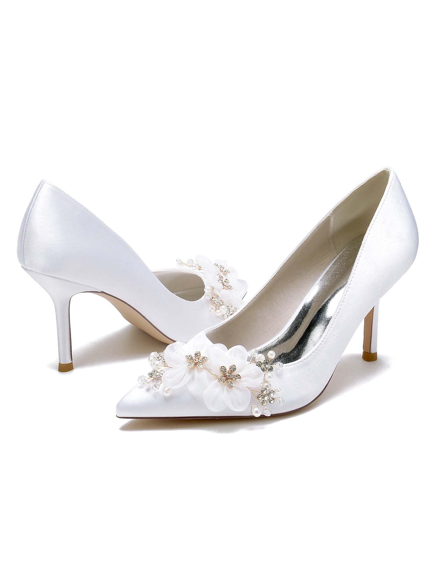 Bridesmaid's Pointed Toe High Heel Wedding Shoes with Applique