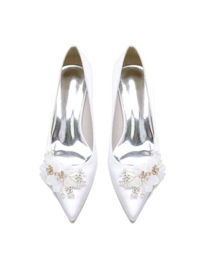 Bridesmaid's Pointed Toe High Heel Wedding Shoes with Applique