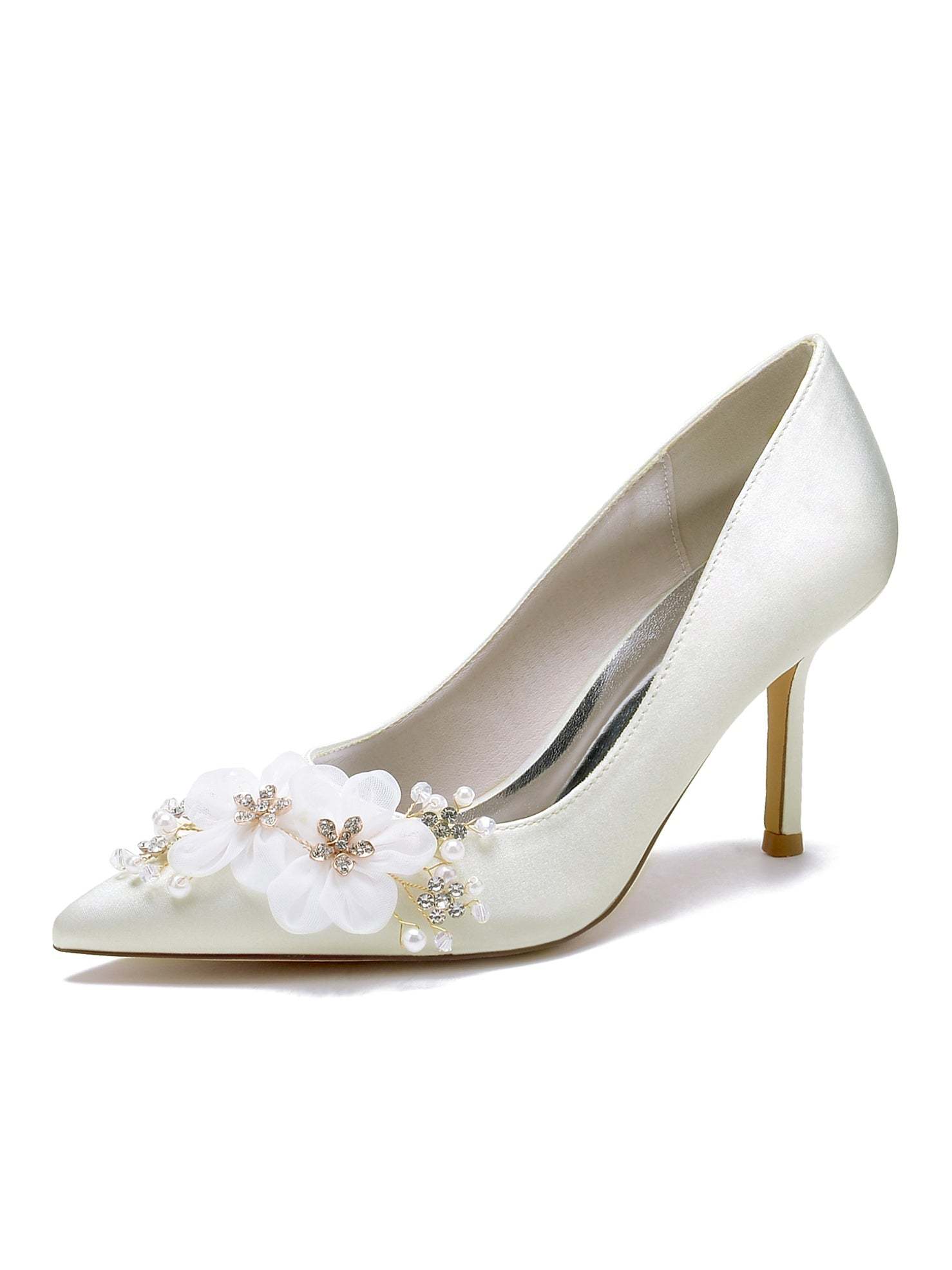 Bridesmaid's Pointed Toe High Heel Wedding Shoes with Applique