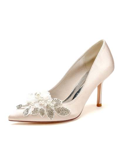Bridal High Heel Lace Wedding Shoes for Women with Open Toe
