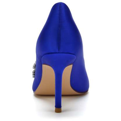 Royal Blue Silk Satin Bridal Shoes with Crystal Stiletto Pointed Toe for Women