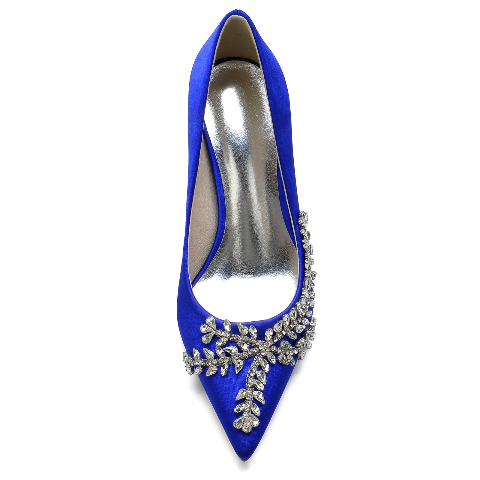 Royal Blue Silk Satin Bridal Shoes with Crystal Stiletto Pointed Toe for Women