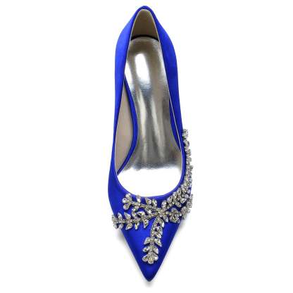 Royal Blue Silk Satin Bridal Shoes with Crystal Stiletto Pointed Toe for Women