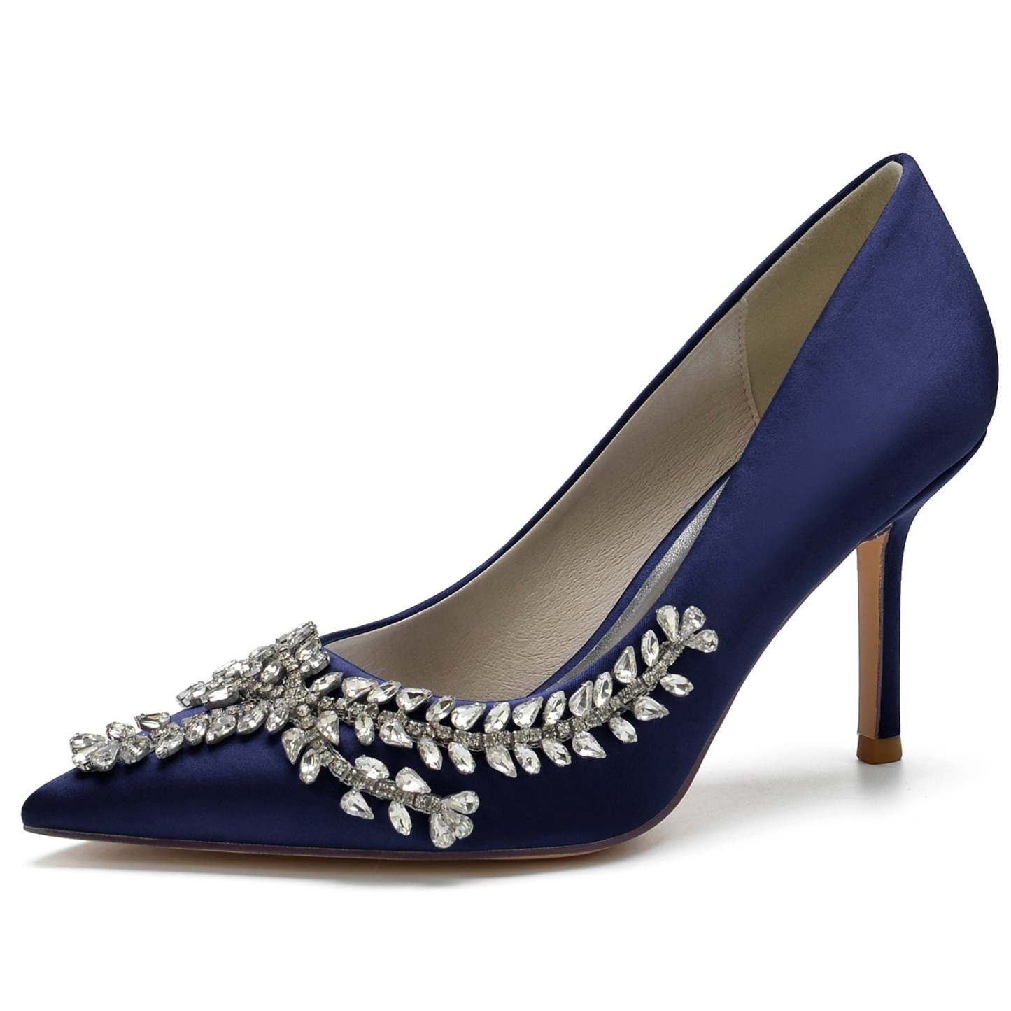 Royal Blue Silk Satin Bridal Shoes with Crystal Stiletto Pointed Toe for Women