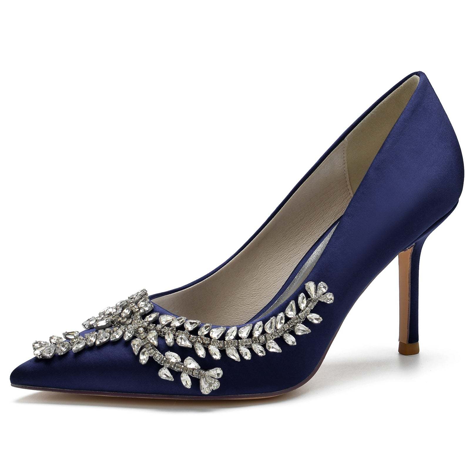 Royal Blue Silk Satin Bridal Shoes with Crystal Stiletto Pointed Toe for Women