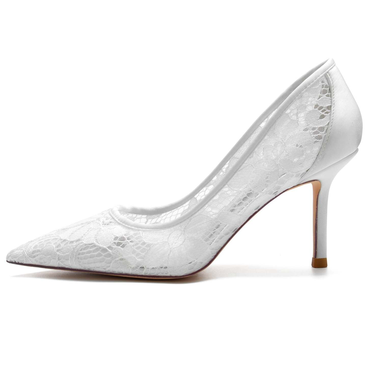 Bridal Stiletto Shoes for Women with Silk Satin Lacework and Pointed Toe