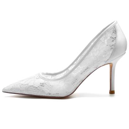 Bridal Stiletto Shoes for Women with Silk Satin Lacework and Pointed Toe