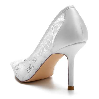 Bridal Stiletto Shoes for Women with Silk Satin Lacework and Pointed Toe