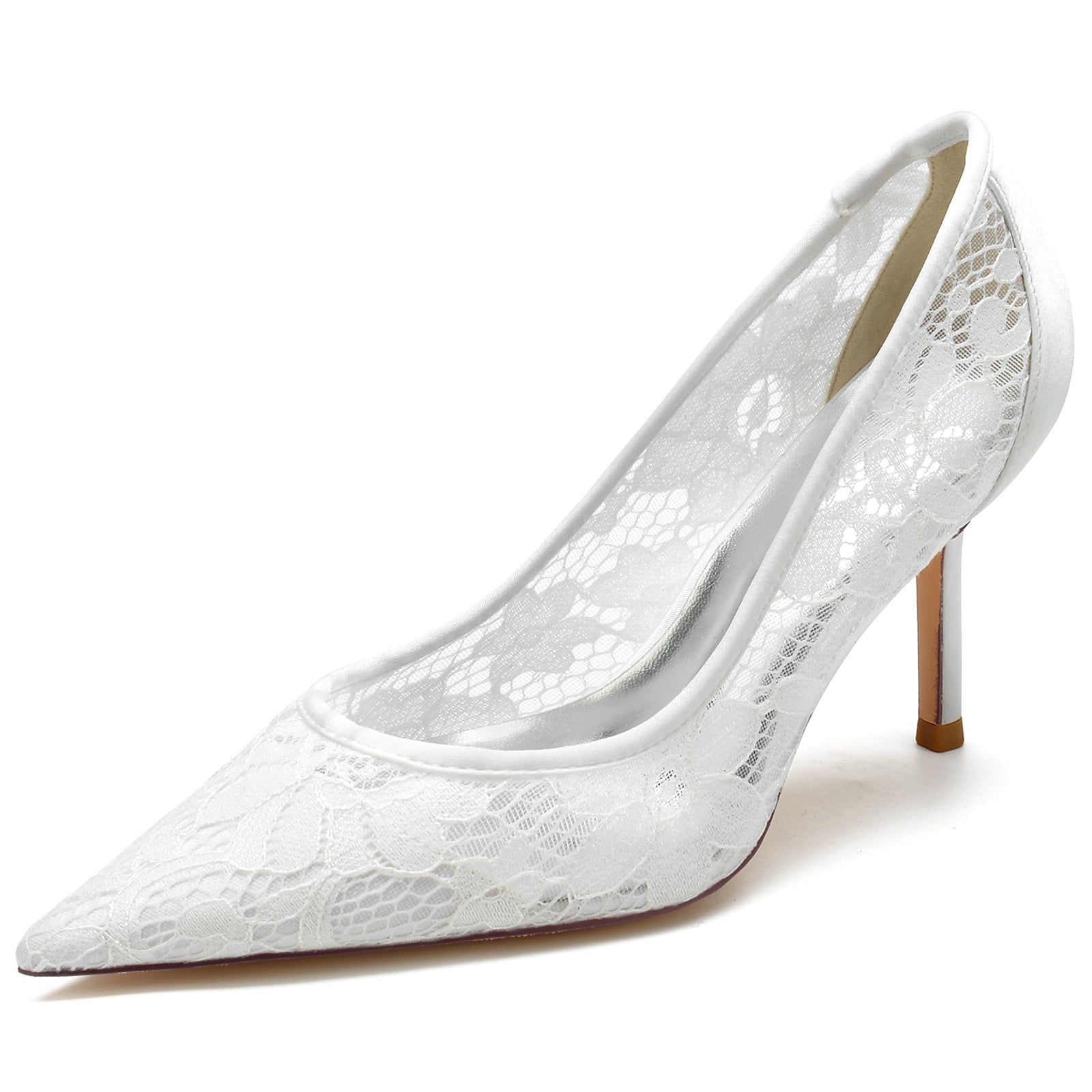 Bridal Stiletto Shoes for Women with Silk Satin Lacework and Pointed Toe