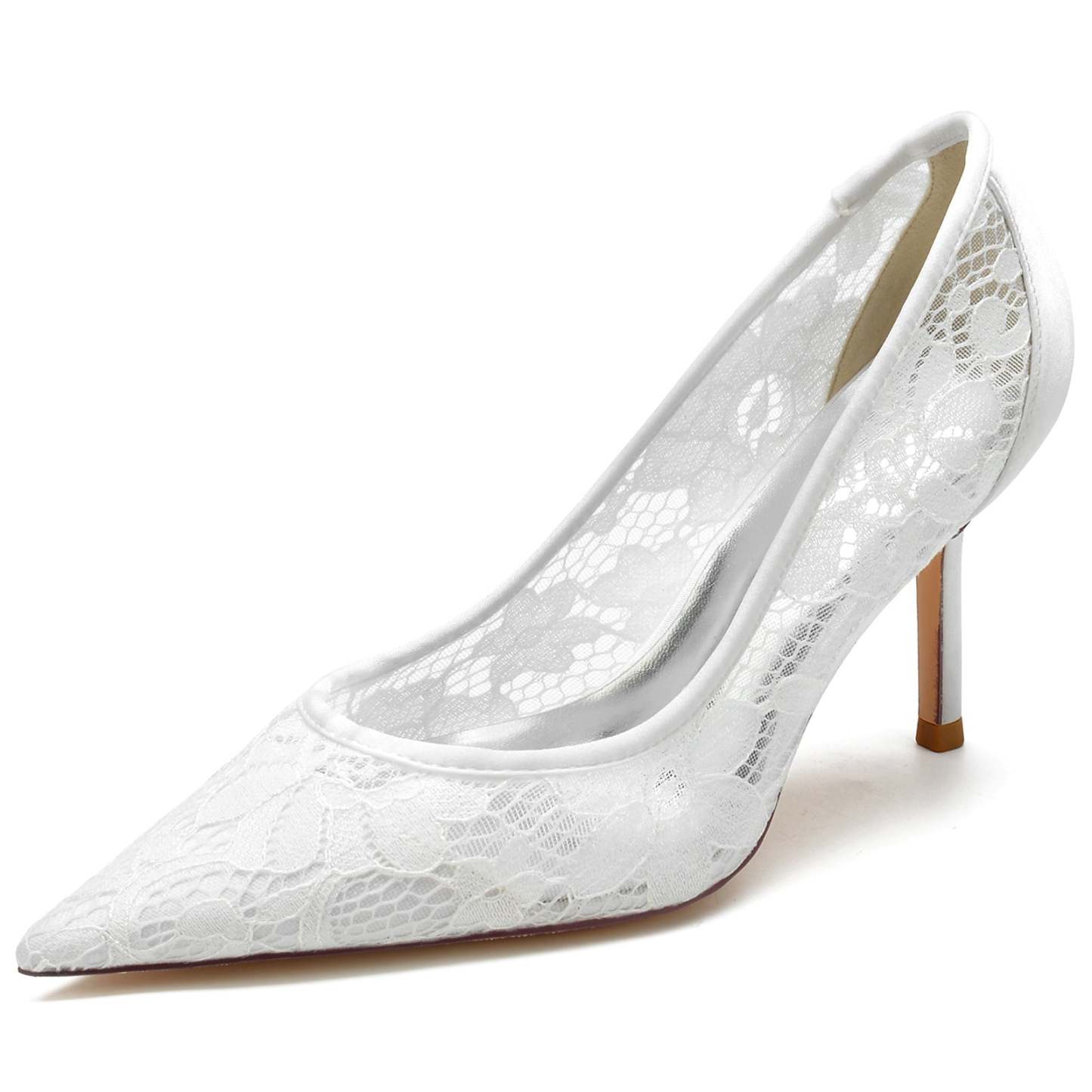 Bridal Stiletto Shoes for Women with Silk Satin Lacework and Pointed Toe