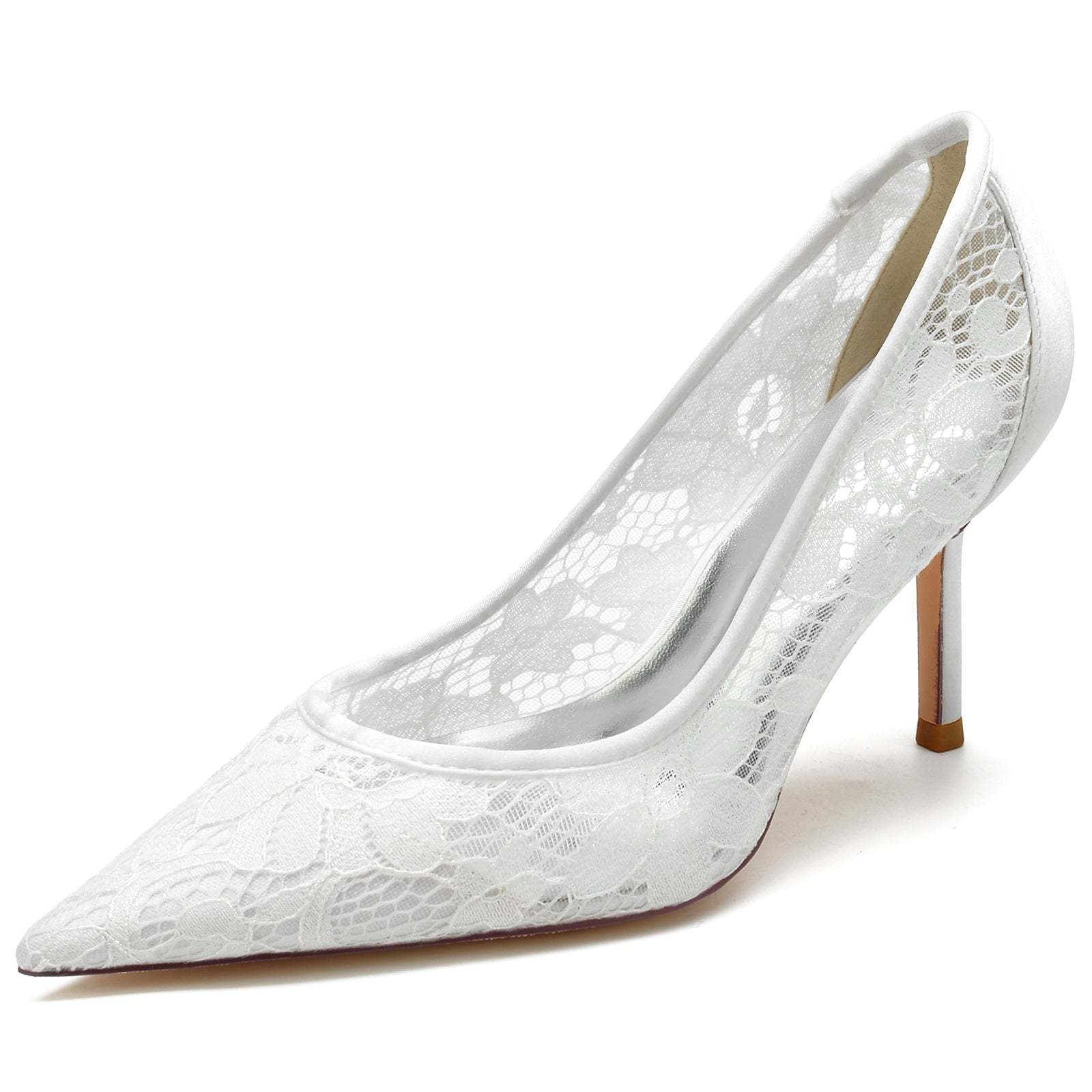Bridal Stiletto Shoes for Women with Silk Satin Lacework and Pointed Toe